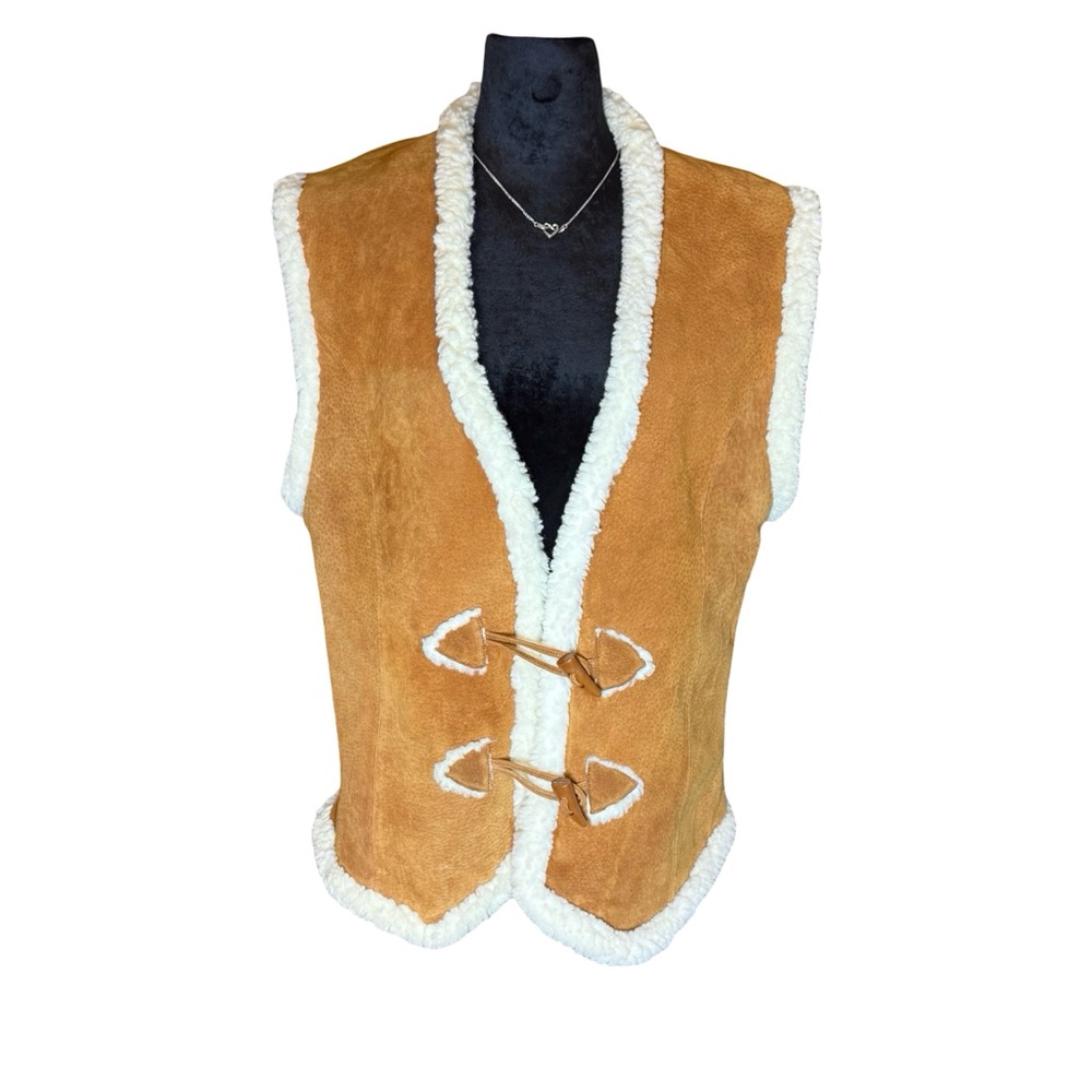 Clean Lines Suede Faux Shearling Vest Brown L Classic